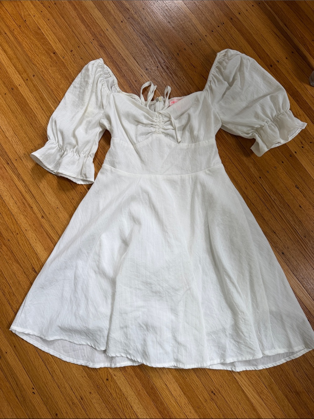 re:named White Mini Dress with Puff Sleeves